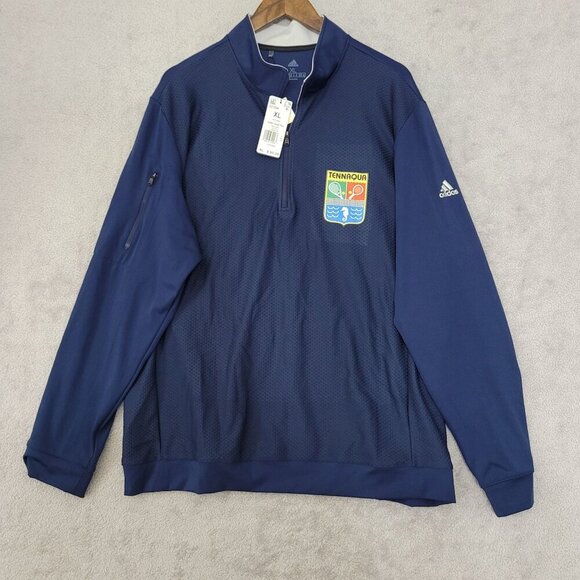 NWT Adidas UPF 50 Mens XL Navy Golf Sweatshirt Mock Pullover JCT - Picture 1 of 10